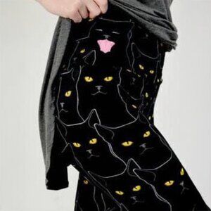Black Void Cat Print Soft Capri Black Leggings - Adult & Kids Sizes